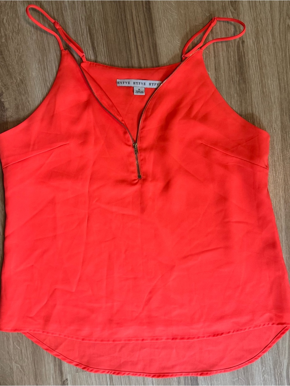 HYFVE Bright Coral Zip-Front Spaghetti Strap Cami
